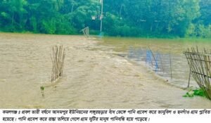 কমলগঞ্জে বৃষ্টি ও পাহাড়ি ঢলে বন্যা, ক্ষতিগ্রস্থ সড়ক ও ফসল