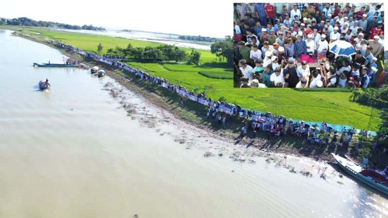 সুনামগঞ্জের চন্ডিডহরে সেতু নির্মাণের দাবিতে তিন উপজেলার মানুষের মানববন্ধন