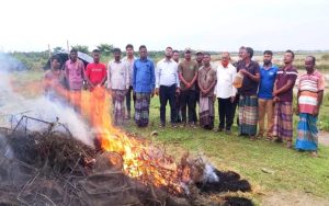 রাতারগুলে ৩১টি নিষিদ্ধ চায়না জাল পুড়িয়ে ধ্বংস
