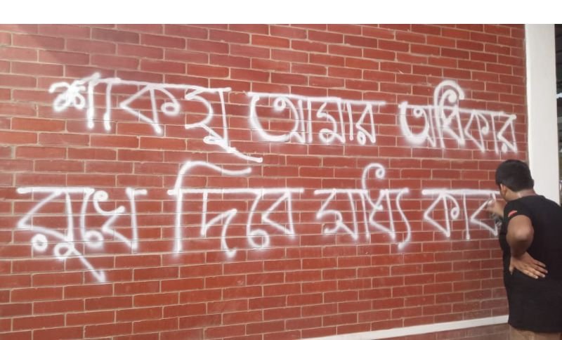শাকসু নির্বাচনের দাবিতে শাবিপ্রবিতে গ্রাফিতি অঙ্কন